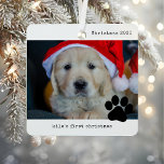 Personalized With Photo Dog's First Christmas Metal Ornament<br><div class="desc">Celebrate your furry friend's holiday debut with the Personalized With Photo Dog's First Christmas Metal Ornament. This charming ornament is designed to capture your puppy’s first Christmas with a customized photo and a festive touch. Whether it’s a candid moment of your dog playing in the snow or lounging by the...</div>