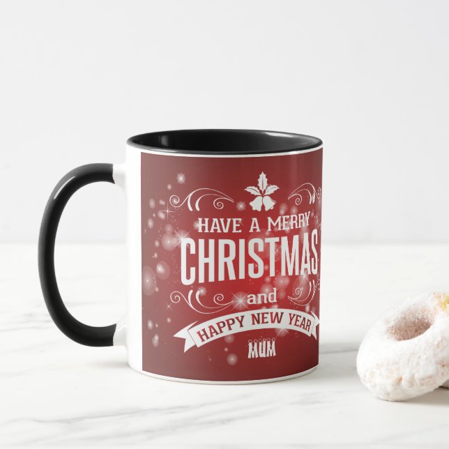 Personalized with Wishes Merry Christmas Photo Mug (With Donut)