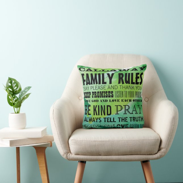 Personalized with your Family Name Family Rules Throw Pillow (Chair)