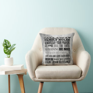 Personalized with your Family Name Family Rules Throw Pillow