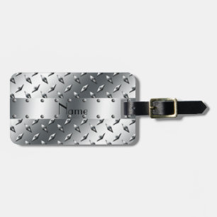 Personalized with your name diamond plate steel luggage tag