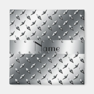 Personalized with your name diamond plate steel magnet
