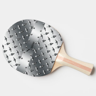Personalized with your name diamond plate steel ping pong paddle