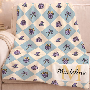 Personalized Wizard School Blue Monogram Name Fleece Blanket