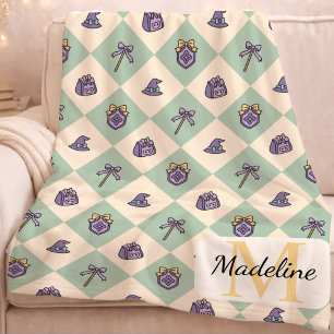 Personalized Wizard School Green Monogram Name Fleece Blanket