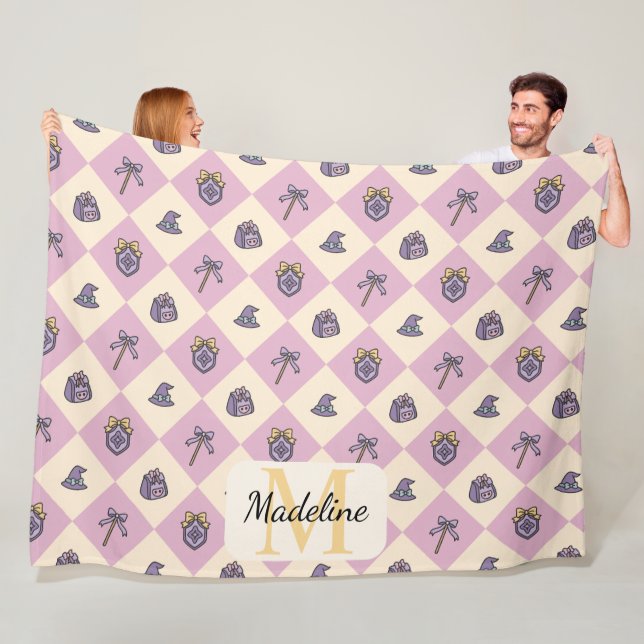 Personalized Wizard School Pink Monogram Name Fleece Blanket (In Situ)