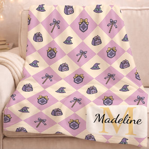 Personalized Wizard School Pink Monogram Name Fleece Blanket