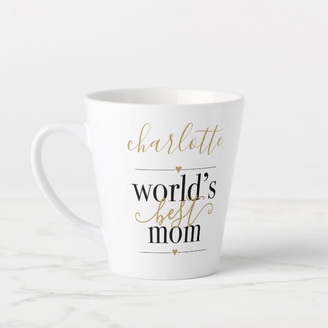 Personalized Wolds Best Mom Black And Gold Latte Mug (Left)