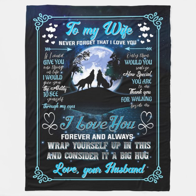 Personalized Wolves To My Wife Fleece Blanket (Front)