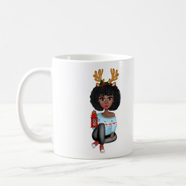 Personalized Woman of Colour Christmas Coffee Mug (Left)