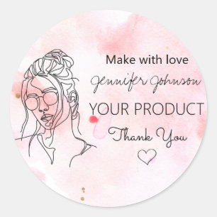 Personalized Woman Portrait Pink Classic Round Sticker