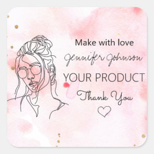 Personalized Woman Portrait Pink Square Sticker