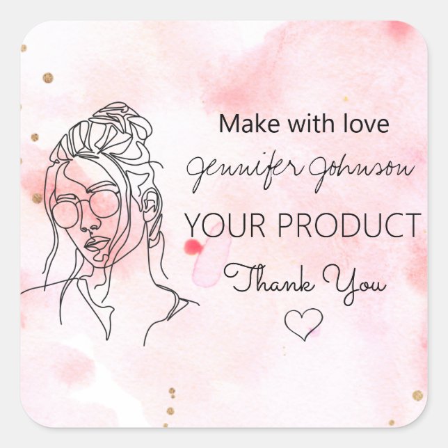 Personalized Woman Portrait Pink Square Sticker (Front)