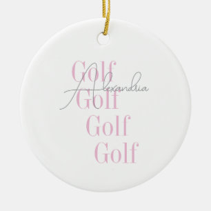 Personalized Women's Golf Pink Typography  Ceramic Ornament
