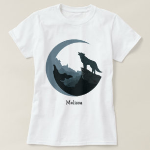 Personalized Women's Grey/Blue Howling at the Moon T-Shirt