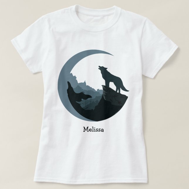 Personalized Women's Grey/Blue Howling at the Moon T-Shirt (Design Front)