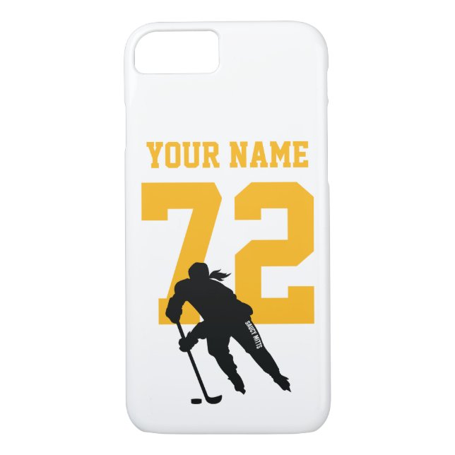 Personalized Womens Hockey Player Name Number Gold Case-Mate iPhone Case (Back)