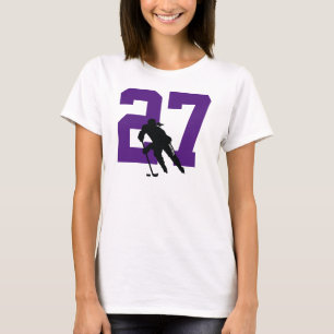 Personalized Women's Hockey Player Number Purple T-Shirt