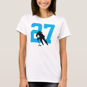 Personalized Womens Hockey Player Number Turquoise T-Shirt