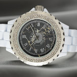 Personalized Women's Rhinestone Watch. Marble-Look Watch<br><div class="desc">Personalized Women's Rhinestone Watch – Dark Marble-Look & Gold Veins Dial – White Enamel Bracelet – Elegant Couple's Gift for Her. Illuminate your love story with a gift that sparkles as brightly as your bond! Introducing our exquisite Personalized Women's Rhinestone White Enamel Watch, the perfect blend of luxurious design and...</div>