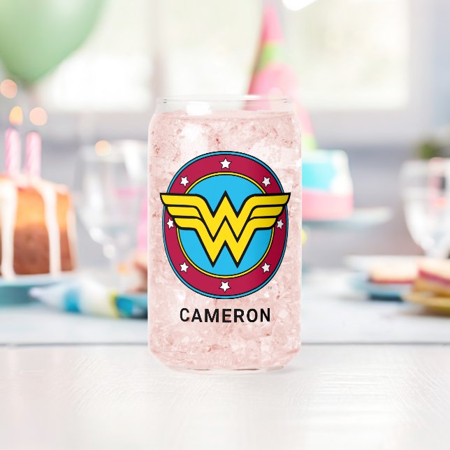 Personalized  Wonder Woman | Circle & Stars Logo Can Glass (Insitu (Birthday))