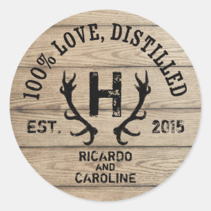 Personalized Wood Bourbon Barrel Wedding Monogram Classic Round Sticker