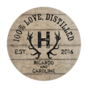 Personalized Wood Bourbon Barrel Wedding Monogram Cutting Board