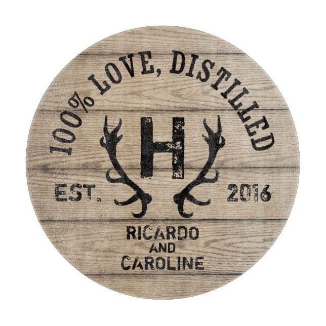 Personalized Wood Bourbon Barrel Wedding Monogram Cutting Board (Front)