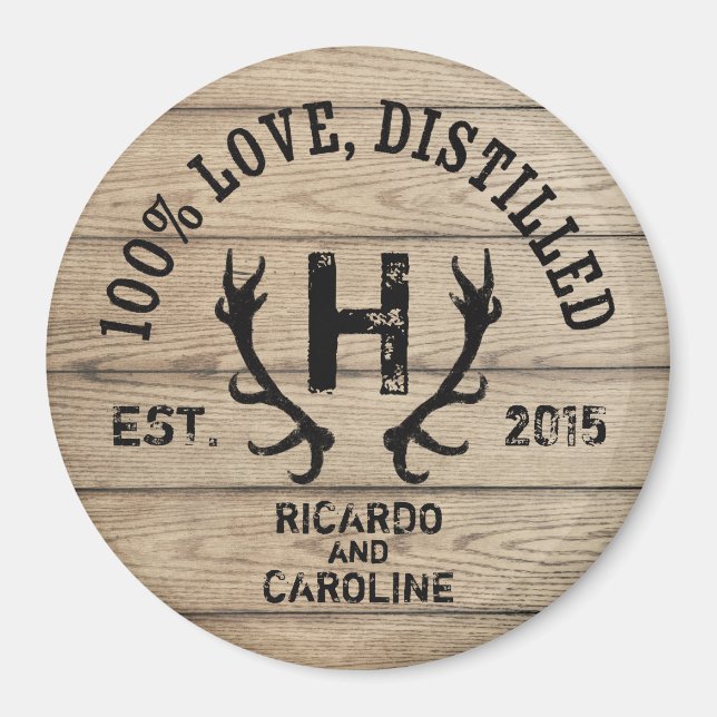 Personalized Wood Bourbon Barrel Wedding Monogram Magnet (Front)