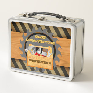 Personalized Wood Construction Carpenter's Metal Lunch Box