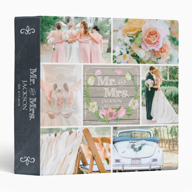 PERSONALIZED WOOD FLORAL I WEDDING PHOTO COLLAGE BINDER (Front/Spine)