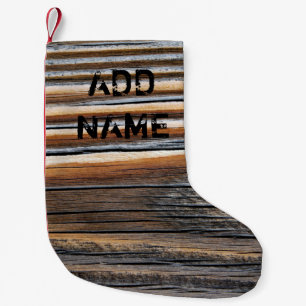Personalized Wood Grain Pattern Small Christmas Stocking