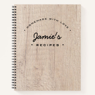 Personalized Wood Homemade with Love Recipe Quote Notebook