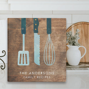 Personalized Wood Kitchen Utensils Recipe Binder