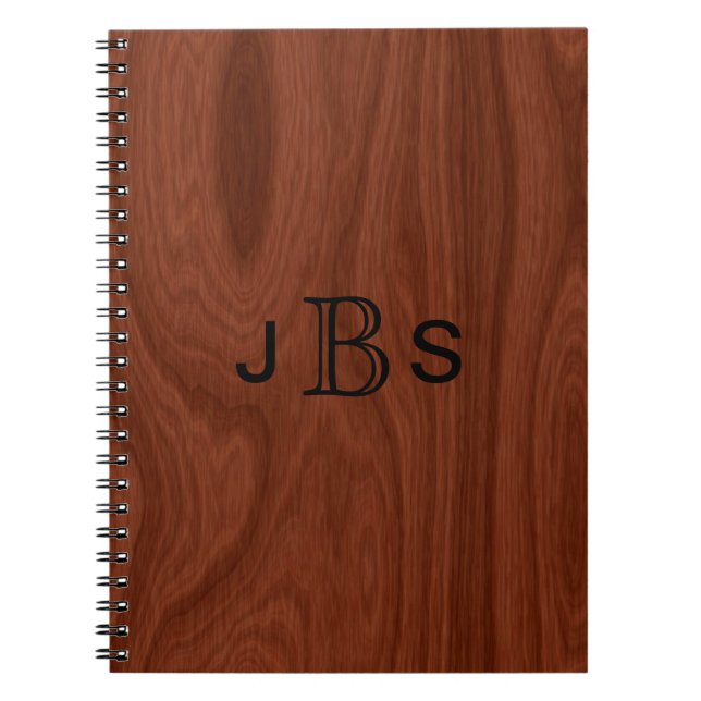 Personalized Wood Look | Monogrammed Initials Notebook (Front)