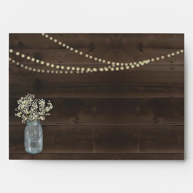 Personalized Wood, Mason Jar, Baby's Breath Envelope (Front)