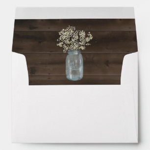 Personalized Wood, Mason Jar, Baby's Breath Liner Envelopes