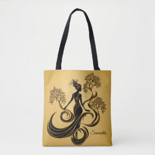 Personalized Wood Nymph on Gold Background Tote Bag