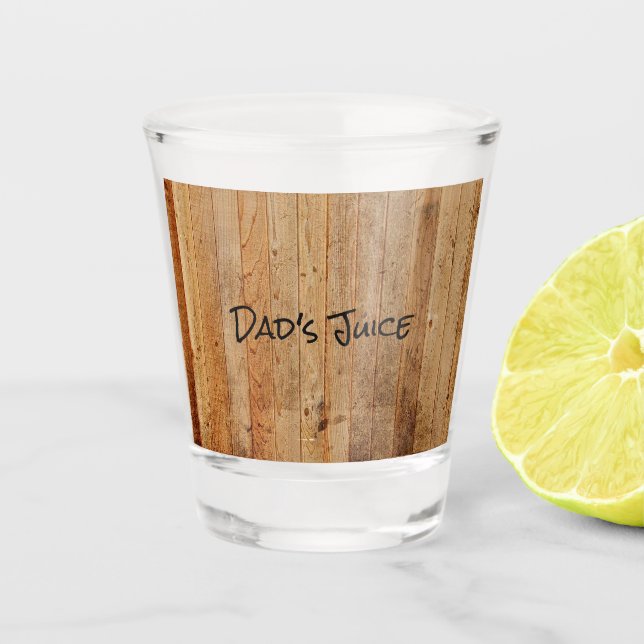 Personalized Wood Rustic Country Brown Black Dad's Shot Glass (Front)