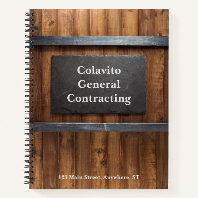 Personalized Wood & Slate Construction Notebook (Front)