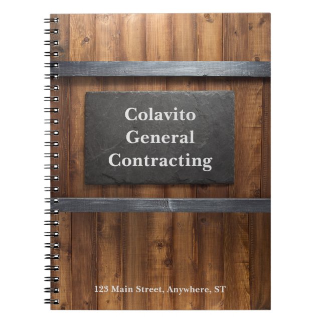 Personalized Wood & Slate Contractor Notebook (Front)