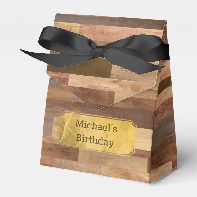 Personalized Wooden Timber Plank Gold Accents  Fav Favor Box (Front Side)
