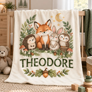Personalized Woodland Animals Baby Name Blanket