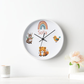 Personalized Woodland Animals Nursery Clock