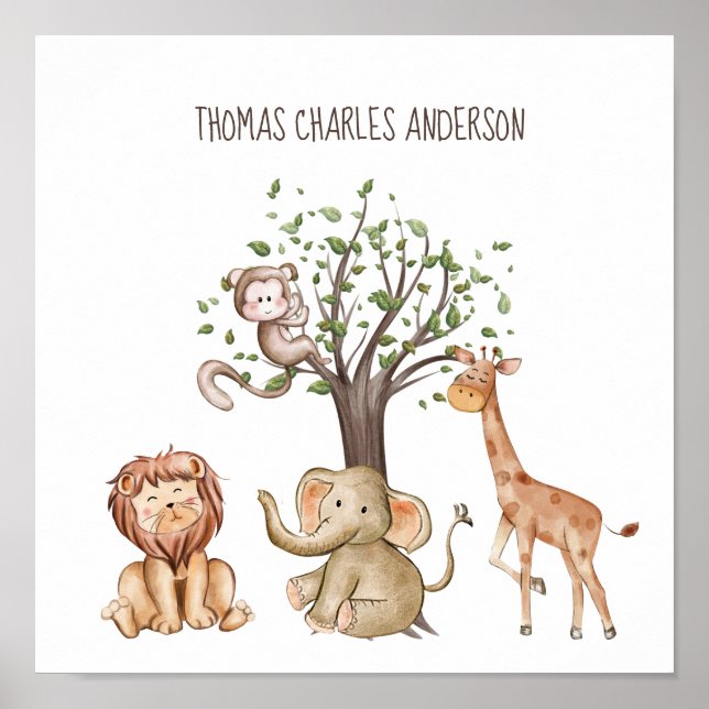 Personalized Woodland Animals Nursery Wall Art (Front)