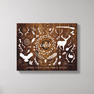 Personalized Woodland Baby Boy Nursery Birth Stats Canvas Print
