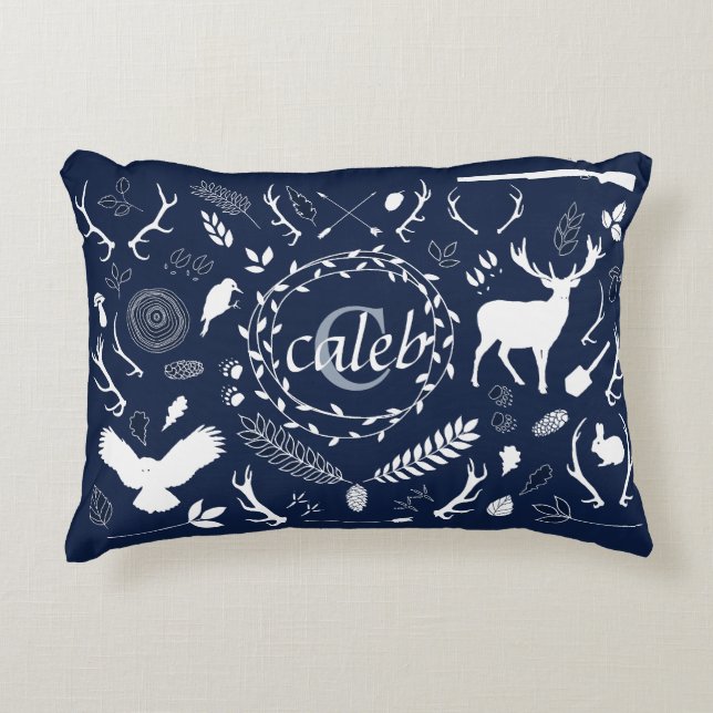 Personalized Woodland Baby Boy Nursery Decor Accent Pillow (Front)