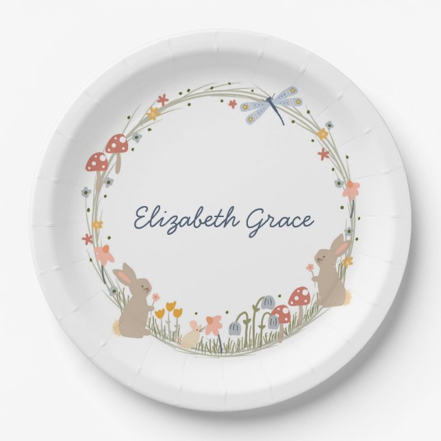 Personalized Woodland Baby Shower Paper Plates (Front)