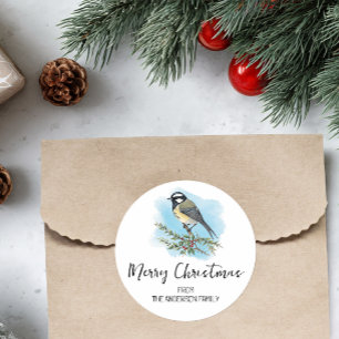 Personalized Woodland Bird Christmas Classic Round Sticker