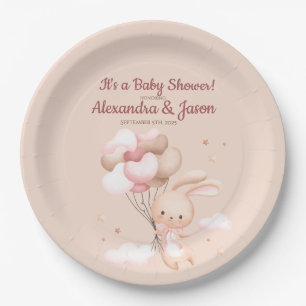 Personalized Woodland Bunny Baby Shower Paper Plate